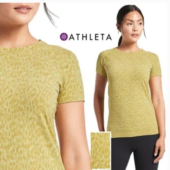 ATHLETA Momentum Allure Seamless Leopard Short Sleeve Tee Green Size XS - Picture 1 of 6